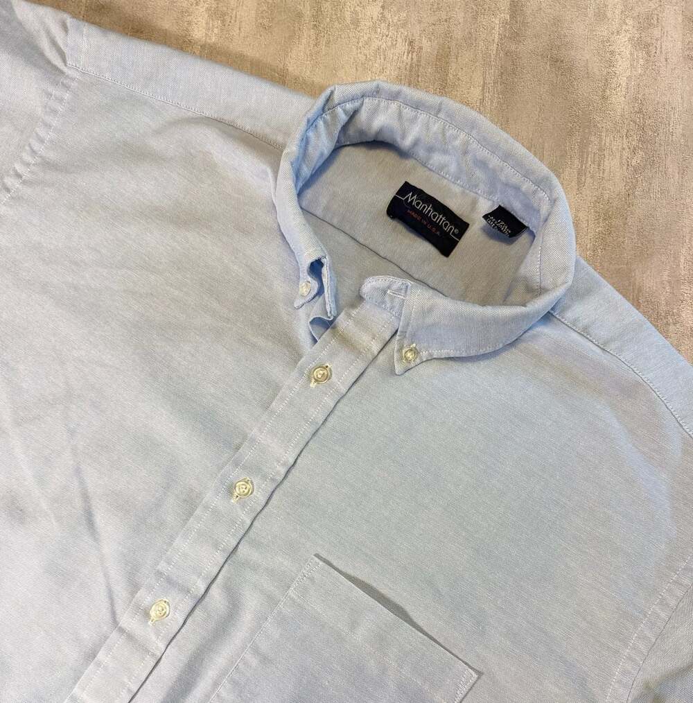 Vintage Manhattan 17 1/2 Short Sleeve Button Down Shirt Light Blue